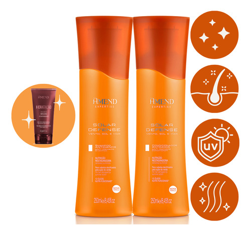  Kit Shampoo Condicionador Mini Mascara Solar Defense Amend