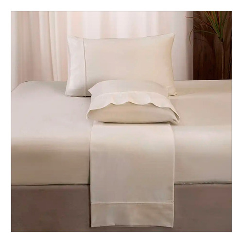 Sábana 100% Algodón Beige, 400 Hilos Queen Size, 4 Pzas