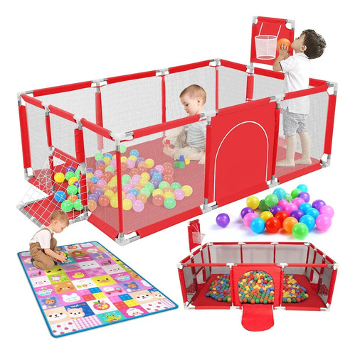 Babeefly Corral Para Bebé 180x120cm Corralitos Bebé Juego De Niños Gimnasio Con Tapete De Bebe Ocean Ball Bebe Accesorios Corrales Colecho Bebe Cercado De Bebé Juego De Niños Gimnasio Plus Rojo