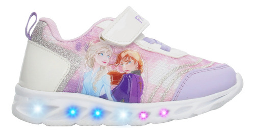 Tenis Niña Frozen Lila Disney Princesas Luces Led Ajustable Cómodo Infantil T18-22