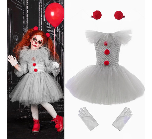 Disfraz De Payaso Para Niña, Disfraz De Pennywises Para Niño,disfraz De Payaso De Película De Terror Para Trajes De Cosplay Con Guantes Y Horquilla