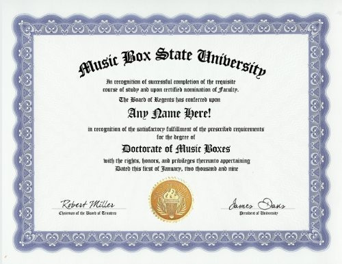 Music Box Degree Custom Gag Diploma M Articulo Para Broma 
