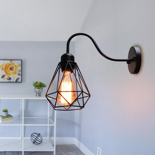 Lámpara De Pared Loft Iron Black Vintage Metal Cage E27 Wall