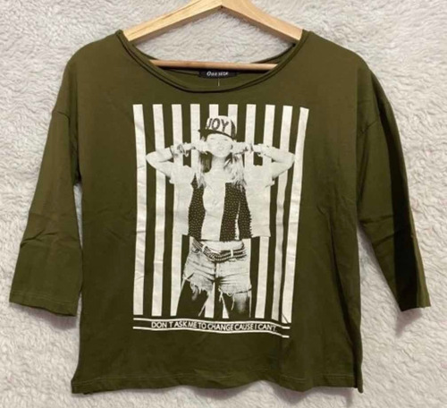Remera Manga 3/4 Verde Militar Talle Único