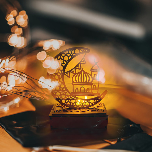 Eid Ramadan Lights Night Wooden Moon Mubarak Desk Party Led