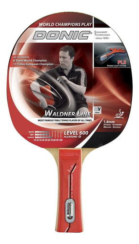 Raquete de ping pong Donic Schildkrot Waldner 600 preta/vermelha FL (Côncavo)