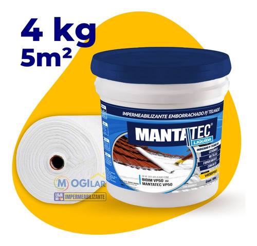 Kit Manta Líquida 4 Kg + 5 M 2 Tecido Mantatec Vp50 Bidim