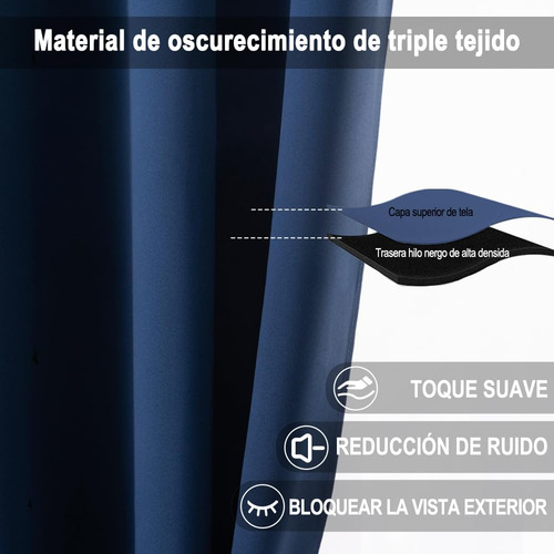 Nanwei 100% Cortinas Blackout Cortinas Largas Con Forro Azul