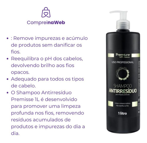 Shampoo Capilar Premisse 1 Litro Antirresiduo
