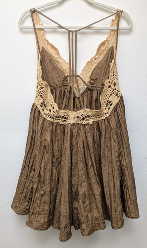Free People Vestido Corto Boho Encaje Café (Usado)
