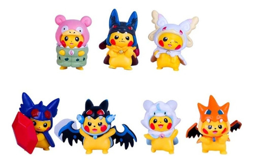 Set X7 Figuras Pokémon Pikachu Tcg Disfrazado Gashapones