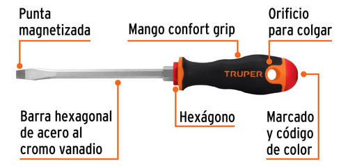 Desarmador Plano 5/16 X 6 Mango Comfort Grip, Truper 14006