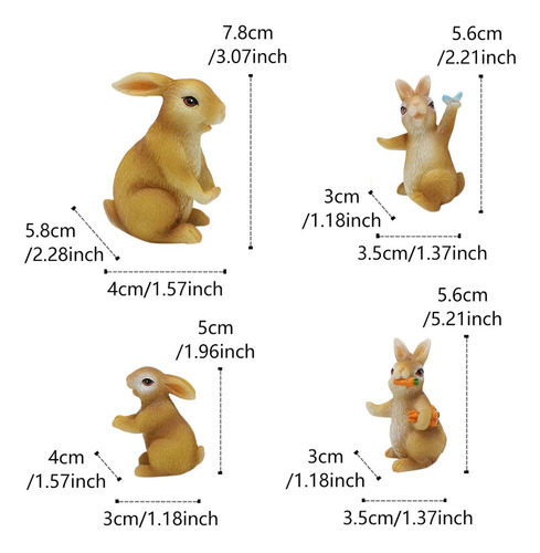 Juego De Cuatro Piezas Con Diseño De Conejos De Resina N Orn