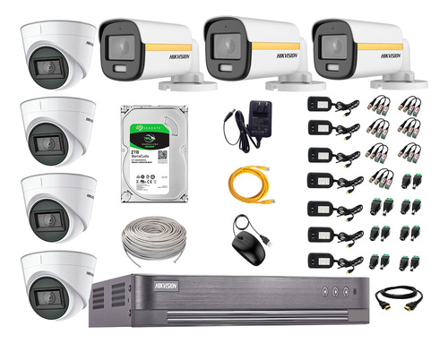 Cámaras Seguridad Kit 7 Hikvision 1080p Colorvu Noche Color