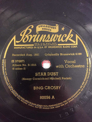 Disco De Pasta Brunswick Usa 80056 Bing Crosby 78 Rpm