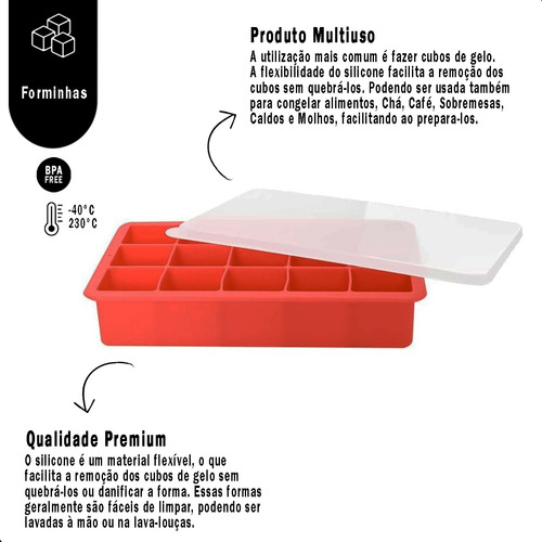 Forma De Silicone Com Tampa Flexível 15 Cubos Gelo Papinhas