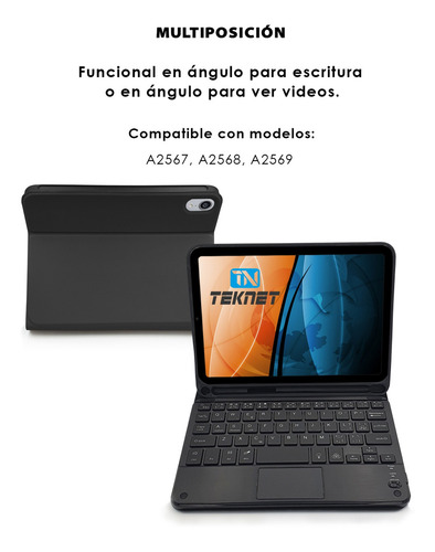 Teclado Teknet Funda Bluetooth Para iPad Mini 6 2021 8.3 Color Negro con teclado negro