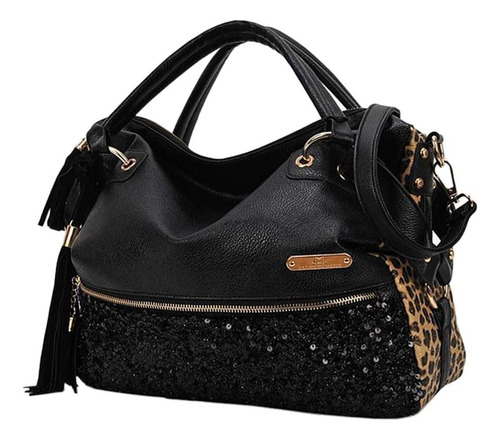 Segater Bolso De Mano Negro Con Estampado De Leopardo Para M