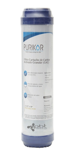 Filtro Cartucho De Carbón Activado Granular (gac) Marca Purikor Con Dimensiones De 2.5  X 20  Pulgadas