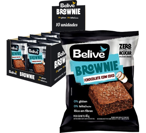 Brownie Chocolate Coco Zero Belive 40g (10 Und) Kit Belive