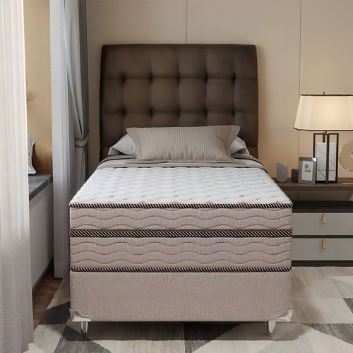 Cama Box Solteiro King Com Colchão Sonhare Mola Ensacada ... Cor Bege