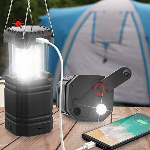 Linterna Led Recargable Para Acampar, Luz Solar Con Manivela