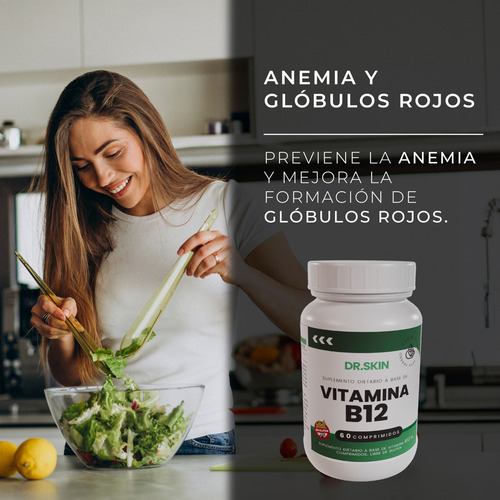 Vitamina B12 Dr Skin 60 Unidades Subí Tu Energía, Mejorá Tu Concentración Y Combatí El Cansancio Diario! Cianocobalamina Sistema Nervioso Suplemento Vegano Antifatiga
