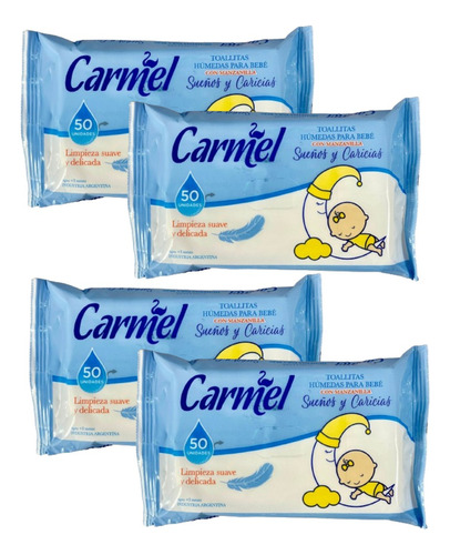 Toallitas Húmedas Para Bebes Carmel 50u C/manzanilla Pack X4