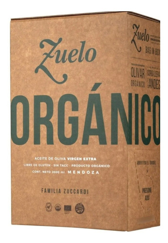 Aceite De Oliva Extra Virgen Organico Zuelo Bag In Box 2l.