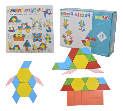 Puzzle Tangram Geometrico De Madera Para Niños 60pc