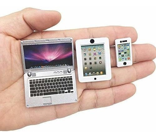 Hh-eason 3 Pack Dollhouse Mini Laptop Tablet Y Telefono Int