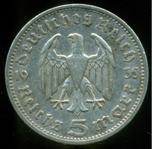Alemania 3er Reich Moneda De Plata 5 Reichsmark 1935 F Mb+