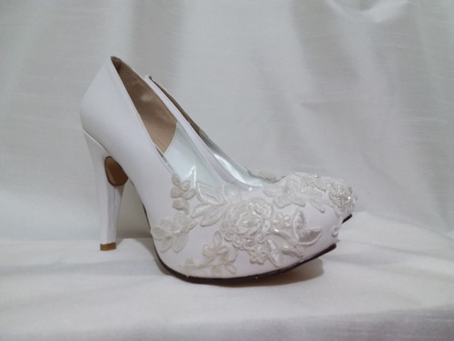 Hermosos Zapatos Novia, Tacon 10cm Encaje Bordado