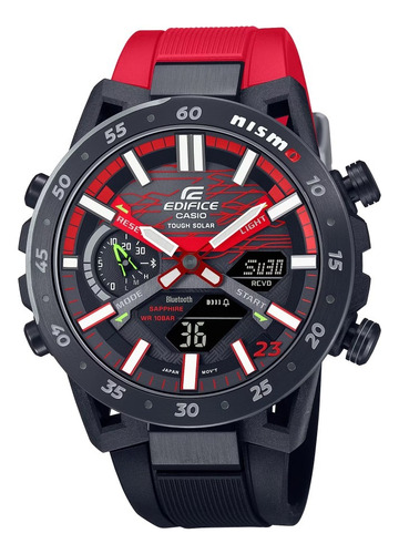 Reloj Casio Ecb-2000nis-1a Edifice Edicion Limitada Solar Malla Rojo Bisel Negro Fondo Negro