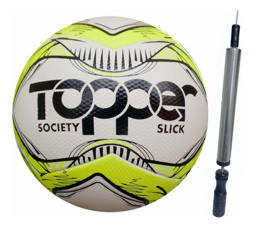 Kit Bola Futebol Society Topper Slick Original Mais Inflador