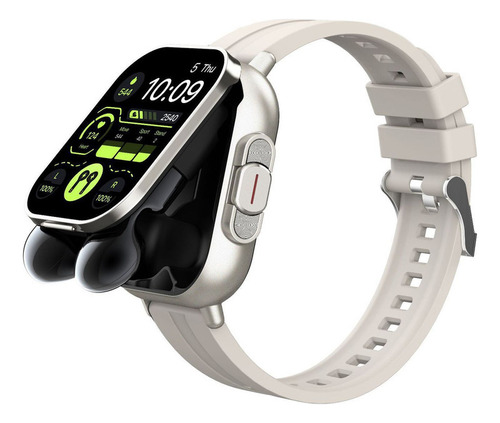 Auriculares Bluetooth Smartwatch 2 en 1, reloj, funda plateada