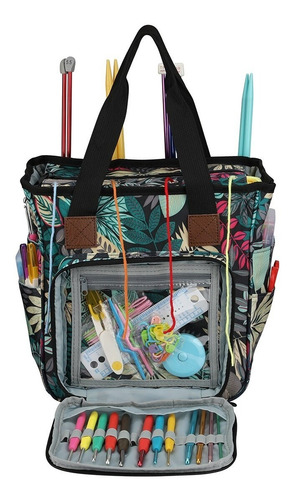 Imagen 2 de 5 de Bolso Porta Tejido Lana Palillos Crochet Tipo Cartera Grande