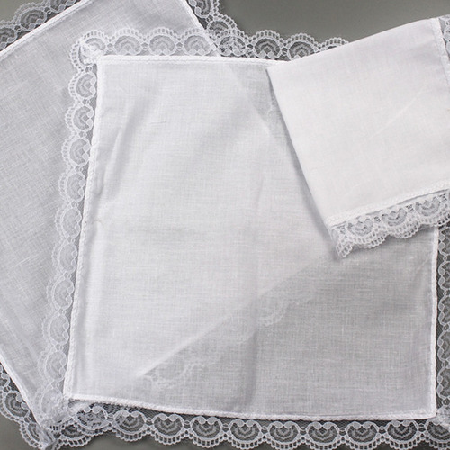 5 Pañuelos Bordados De Encaje, 100% Algodón, Color Blanco