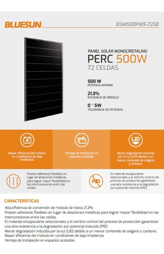 Imagen 8 de 12 de Panel Solar Monocristalino 500w Bsm500pm5-72sb Bluesun
