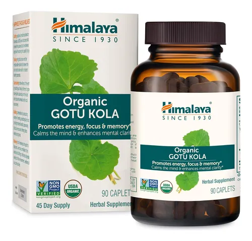 Himalaya Orgánica Gotu Kola, Refuerzo Cerebral Para Memoria Y Enfoque, Sin Omg, Vegano, Sin Gluten, 650 Mg, 90 Cápsulas
