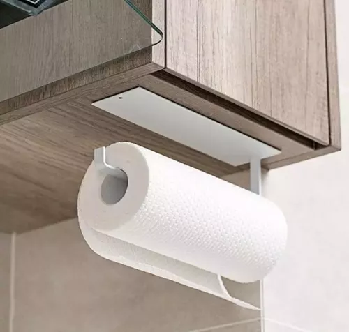 Soporte Porta Rollo Cocina Gancho Estante Adhesivo Metálico