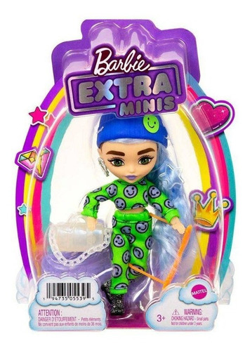 Barbie Extra Minis Muñeca Con Accesorios Pelo Azul Emoji