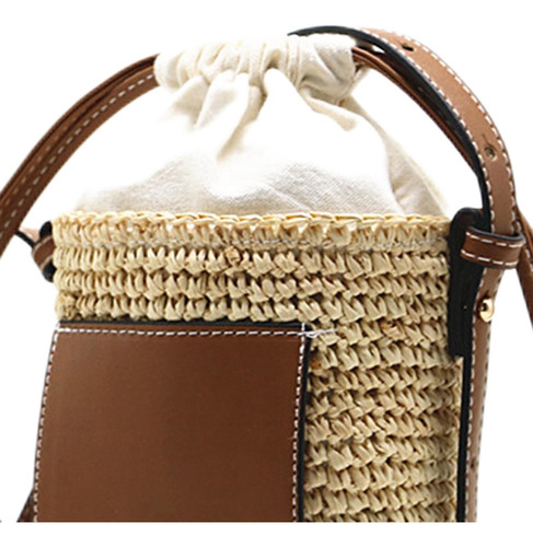 2 Bolso De Paja De Barril Redondo Tejido A