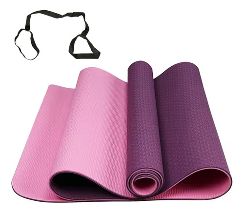 Colchoneta Imback Ibk-mtp001 Mat Tpe 6 Mm Doble Color Yoga Pilates Correa Color Violeta Y Rosa