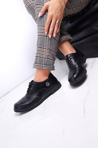 Zapatos Mujer Abotinados Urbanos Bajos Cuero Cordones  