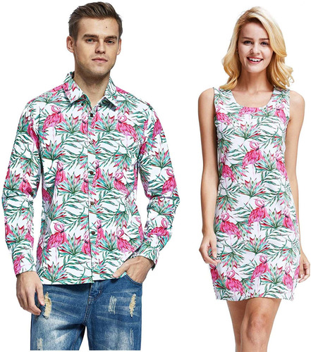 Pareja A Juego Hawaiano Luau Crucero Traje Camisa Tanque Ves