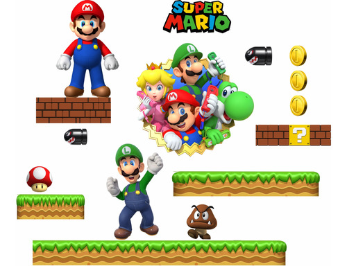 Vinilos  Super Mario Bross Clasico  Adhesivo Grande