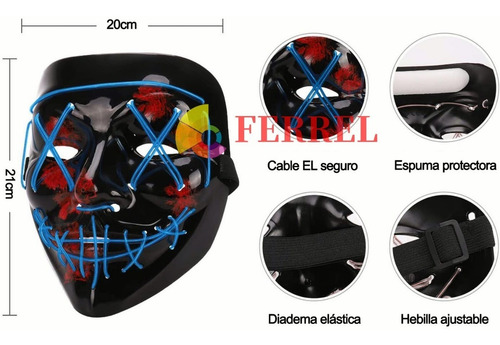 Imagen 3 de 10 de Resplandor Máscara Led La Purga Halloween Colores Rave