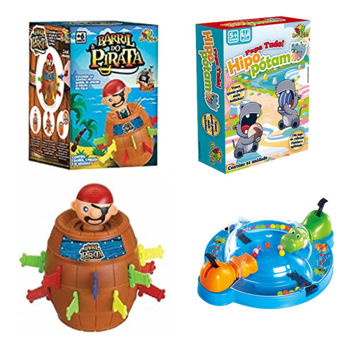 Kit Jogo Pula Pirata Barril + Jogo Hipopótamo Papa Tudo