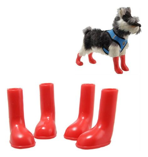 Juego De 4 Zapatos Impermeables Para Mascotas, Color Rojo